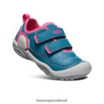 KEEN calçados J8VDXX942 coral azul/pavão rosa tênis de alça dupla oco Knotch criancinhas - Image 3