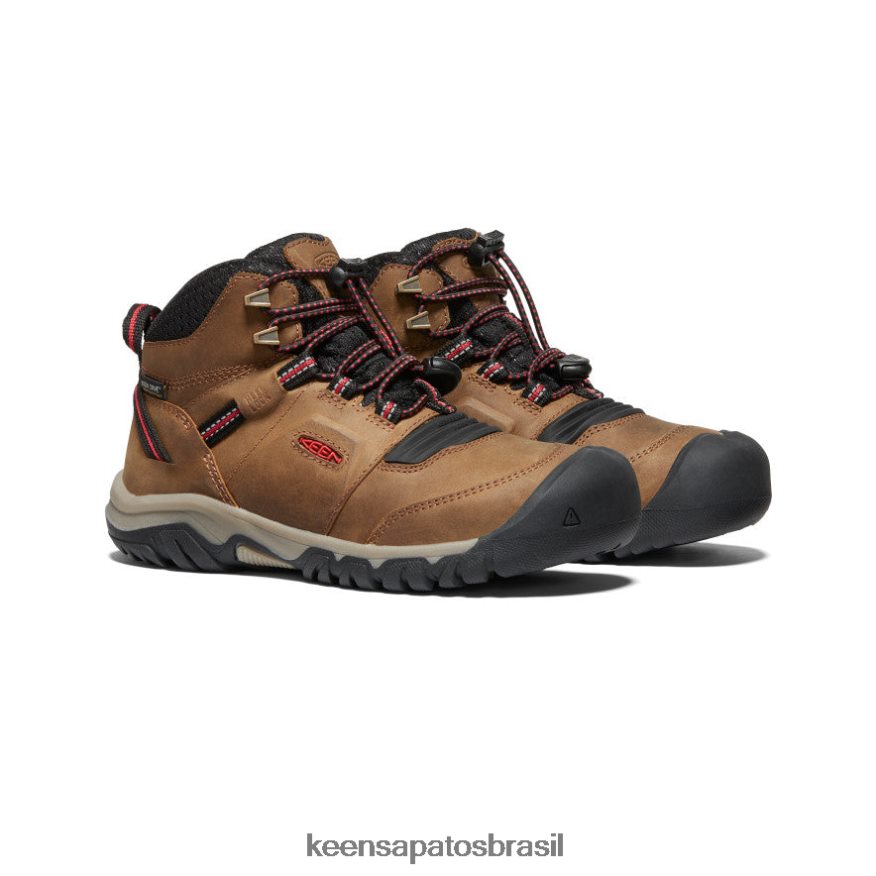 KEEN calçados J8VDXX946 bisonte/tapete vermelho bota impermeável ridge flex Crianças grandes - Image 2